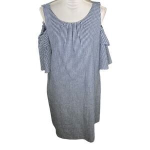 Jessica Howard Blue White Gingham SearSucker Off Shoulder Sleeves 16W